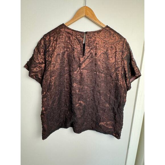 Vintage New York City Design Co Woman's 1X Copper Sheer Black Embroidered Blouse - Picture 6 of 8